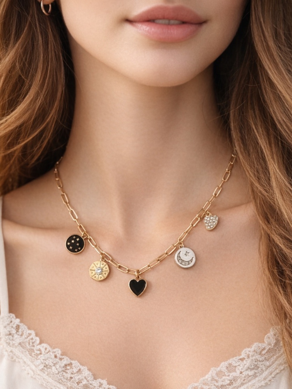 NWT‎ Panacea Women’s Celestial Charm Necklace Gold Tone With Extender